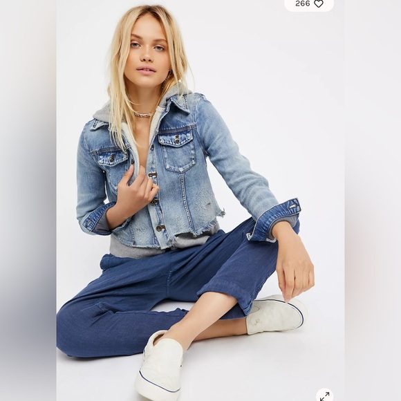 Free people Double Weave Denim Jacket in Vintage wash size L - Picture 2 of 9